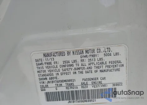 2014 Infiniti Q50 Premium from USA, damaged, VIN JN1BV7AR9EM699521